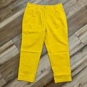 Talbots Yellow Pleated Tapered Pants Size 8 Petite Cotton Stretch Pre Owned